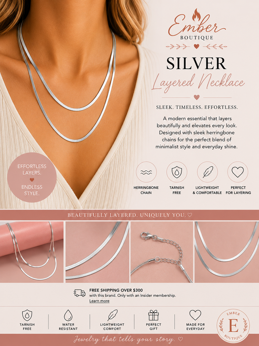 Shop our Silver Layered Herringbone Necklace featuring a tarnish-free stainless steel finish and elegant double-layer design. Perfect for everyday wear, layering, and gifting.
