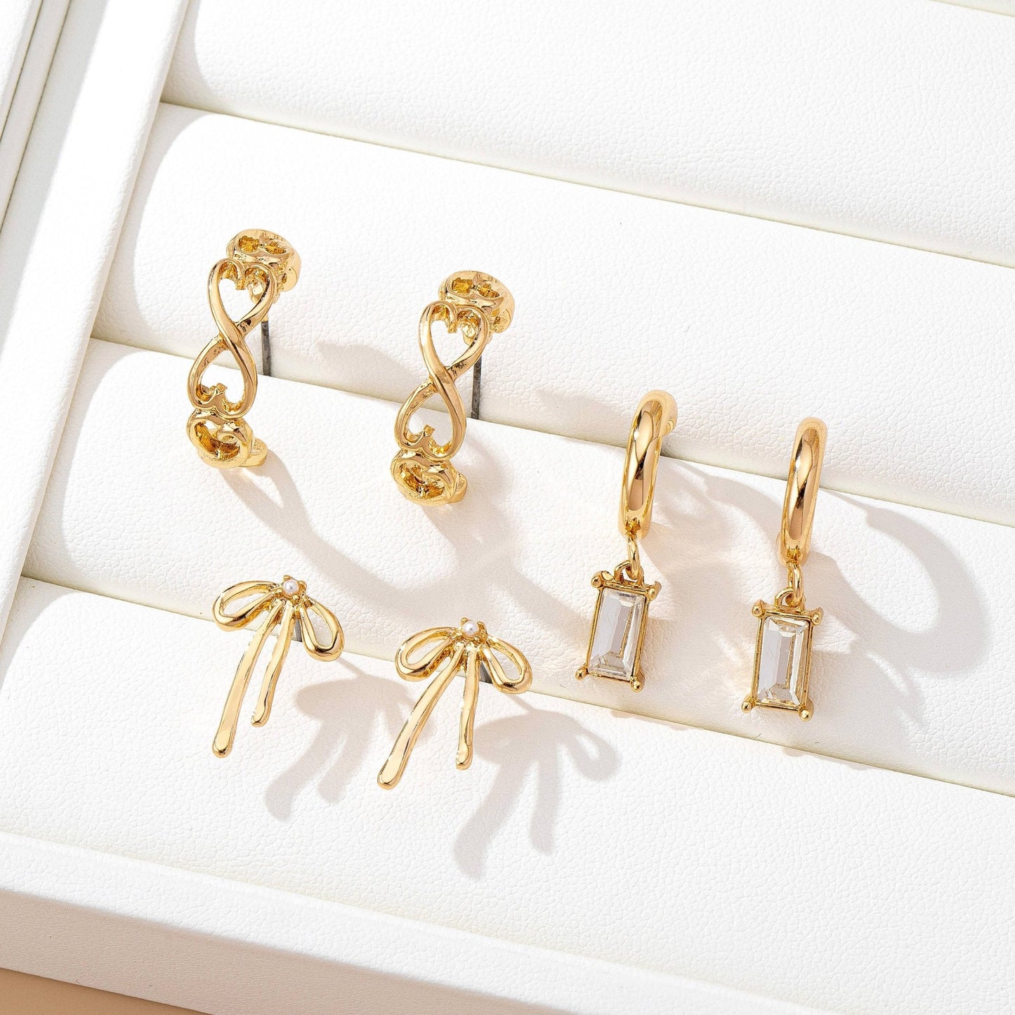 Baguette Stone Hoop, Bow Trio Earring Set | 80E61789 - Ember Boutique