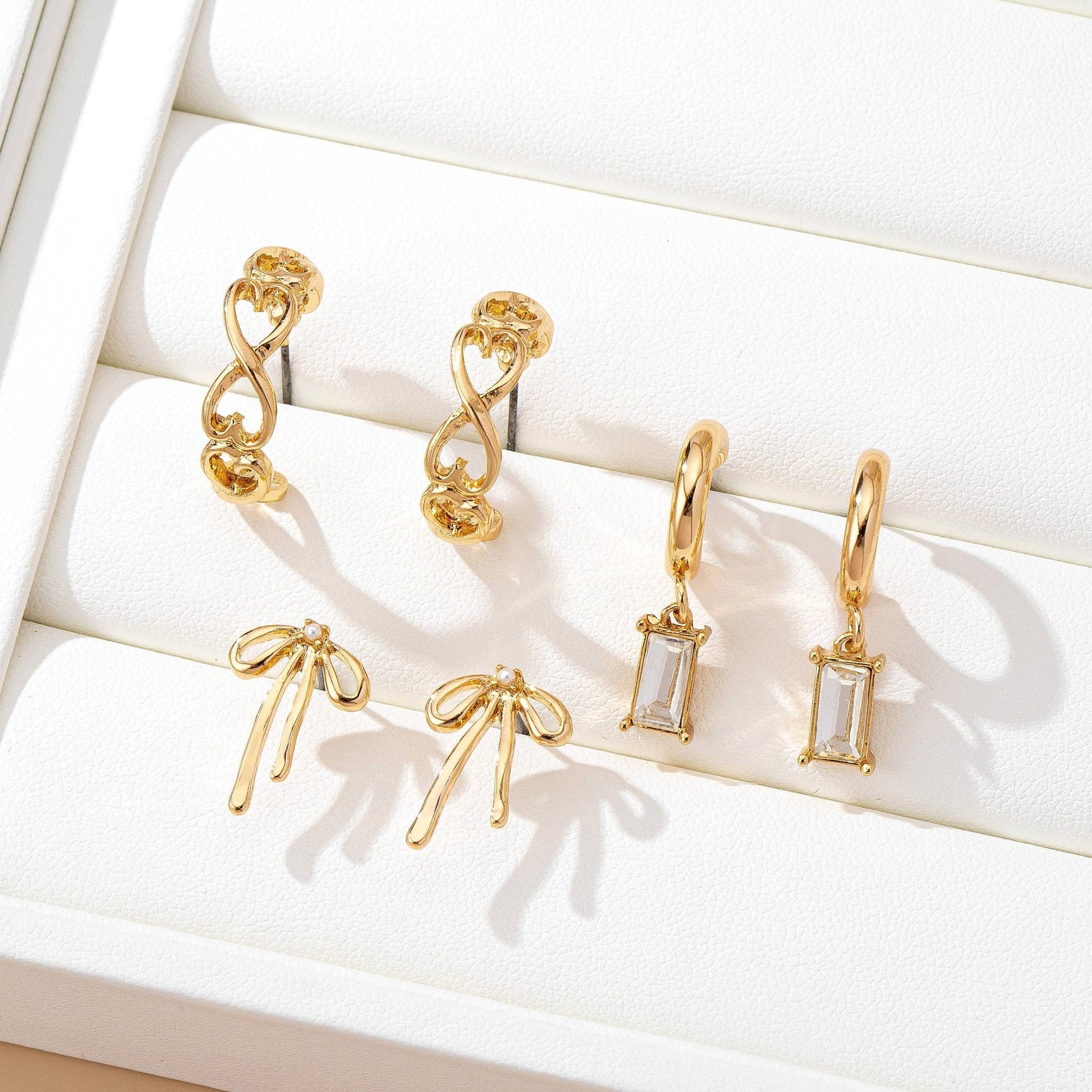 Baguette Stone Hoop, Bow Trio Earring Set | 80E61789 - Ember Boutique