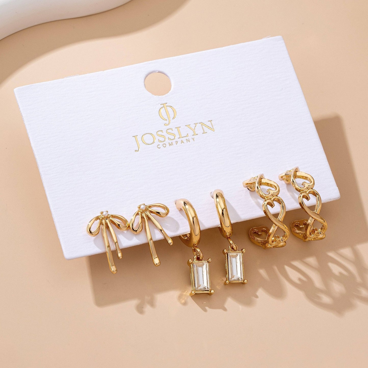 Baguette Stone Hoop, Bow Trio Earring Set | 80E61789 - Ember Boutique