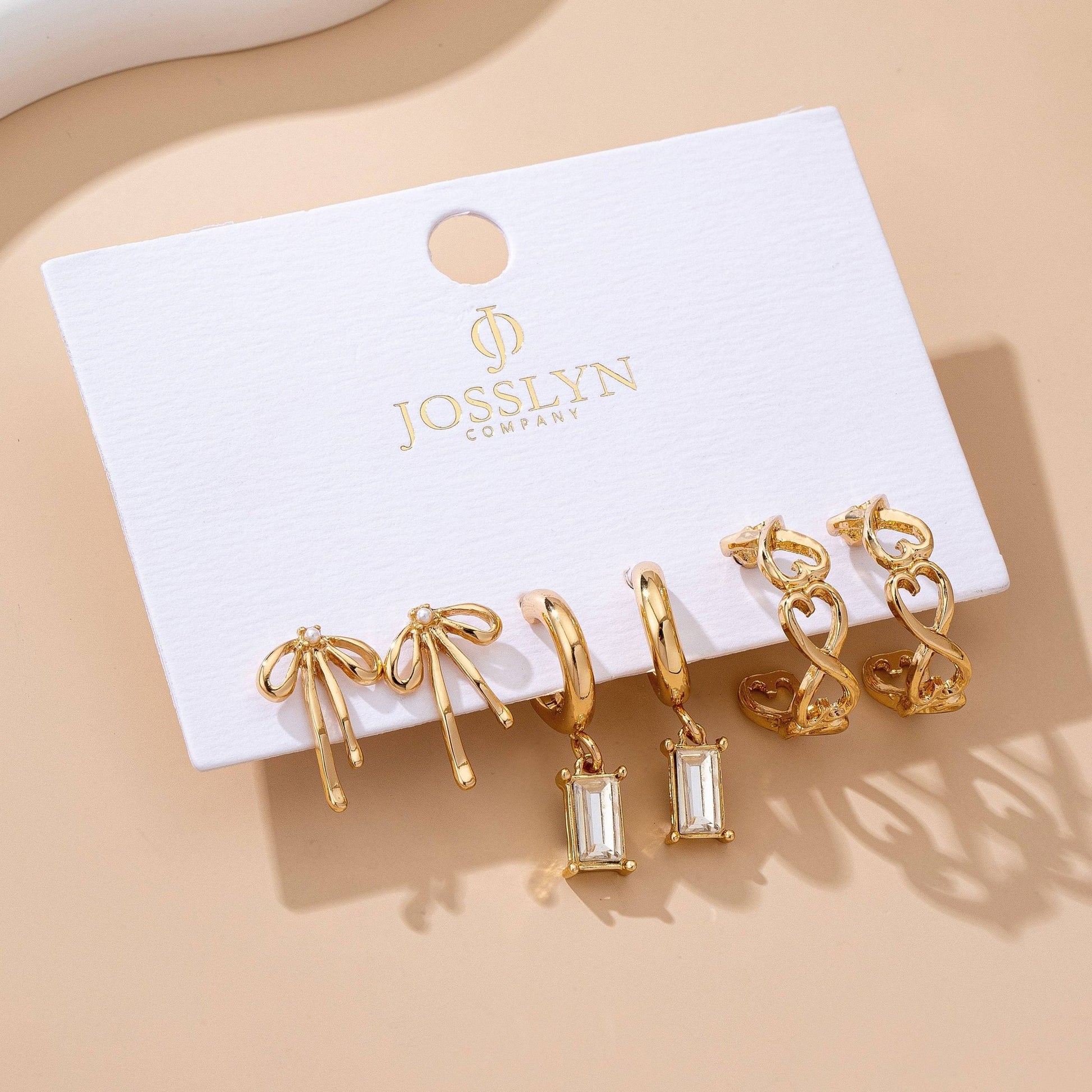Baguette Stone Hoop, Bow Trio Earring Set | 80E61789 - Ember Boutique