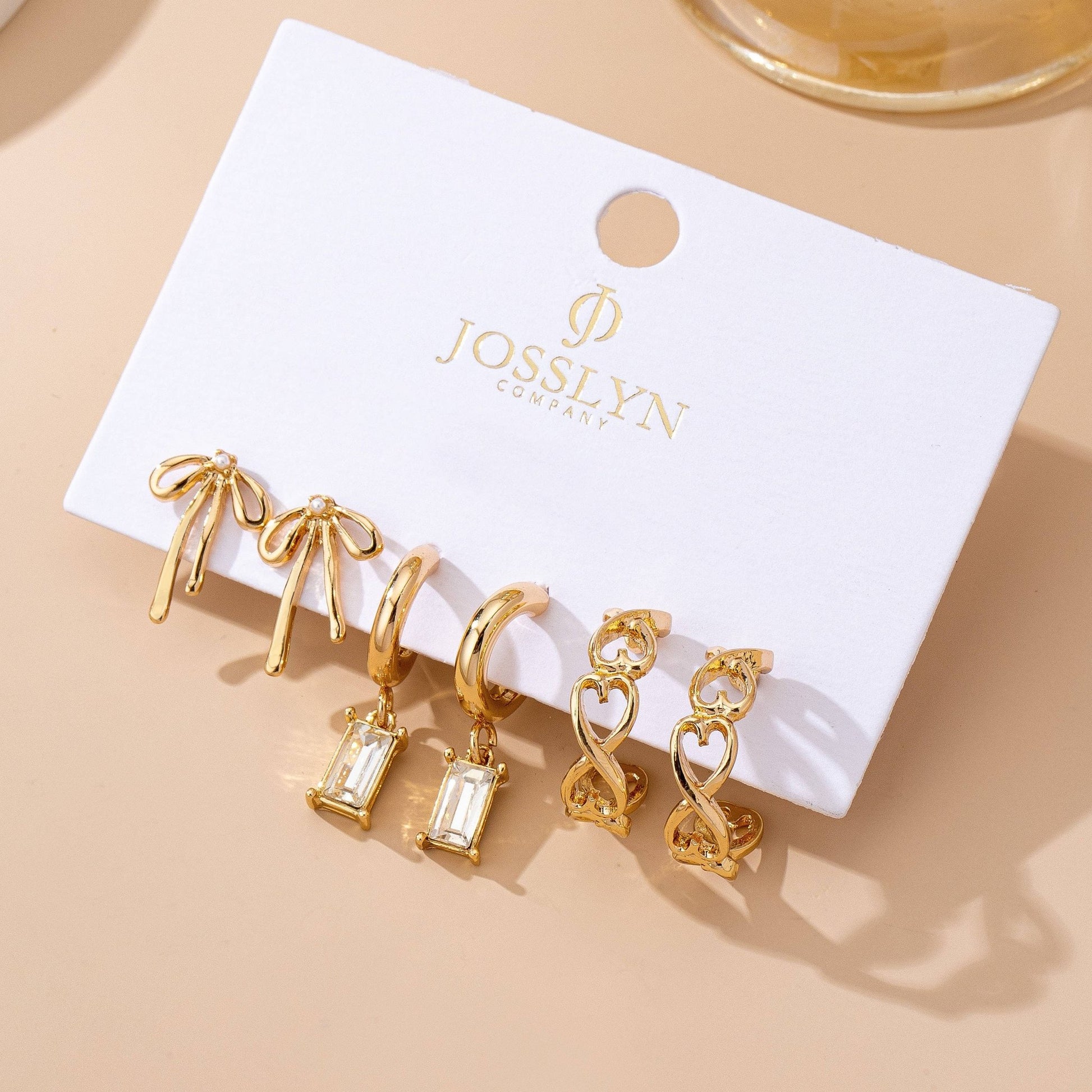 Baguette Stone Hoop, Bow Trio Earring Set | 80E61789 - Ember Boutique