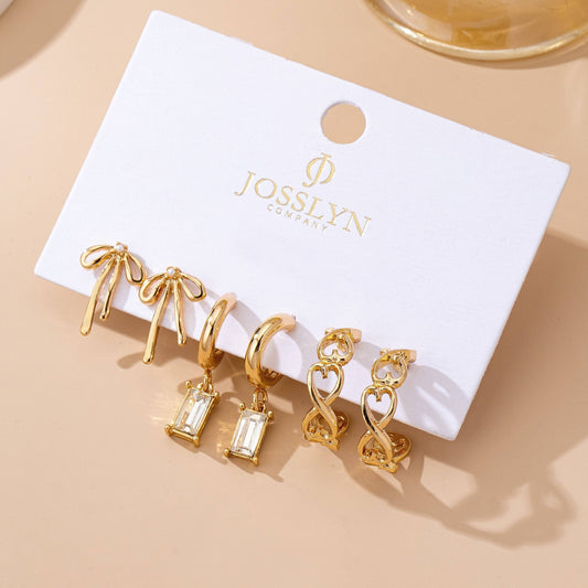 Baguette Stone Hoop, Bow Trio Earring Set | 80E61789 - Ember Boutique