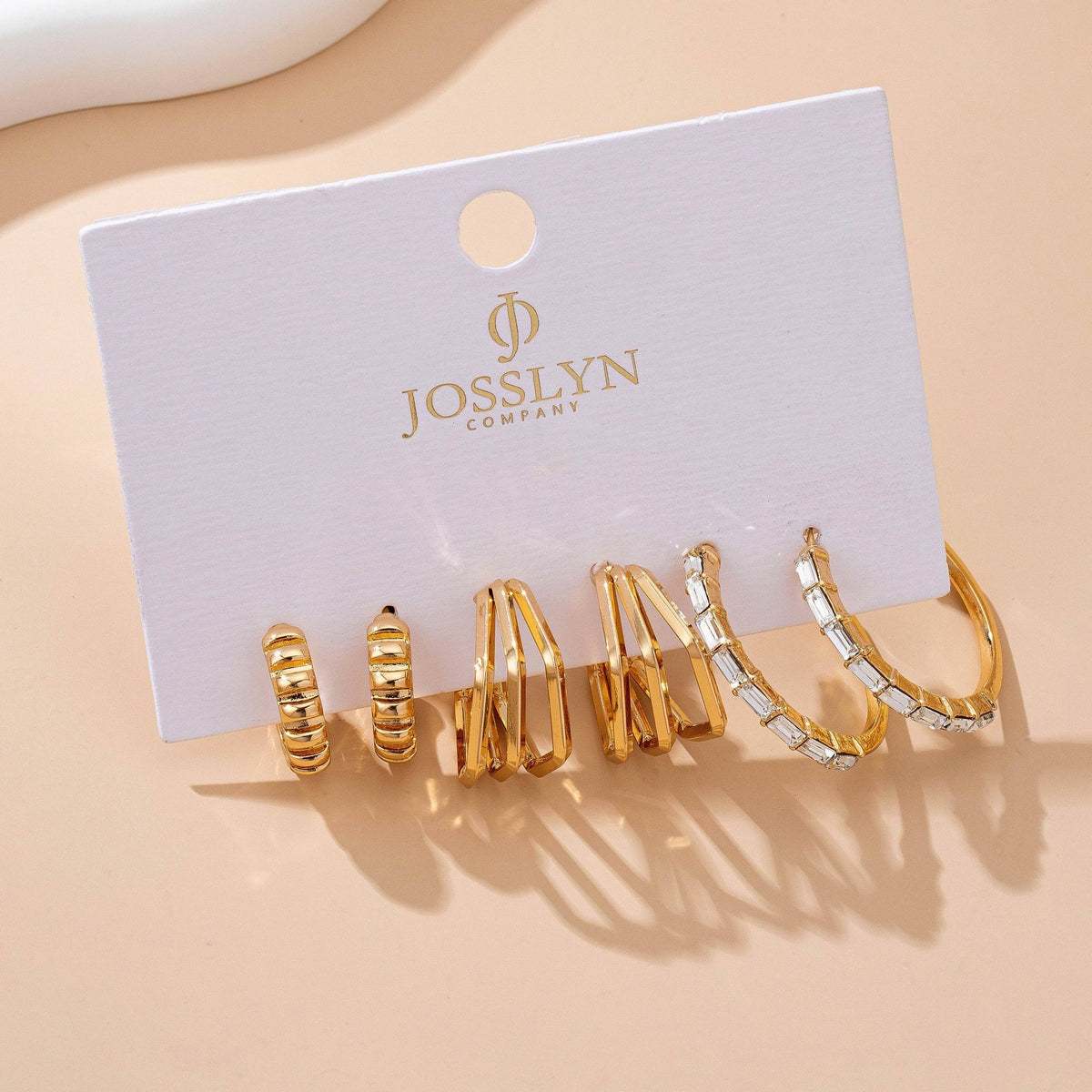 Baguette Stone Hoop, Geo Hoop Trio Earrings | 80E61782 - Ember Boutique