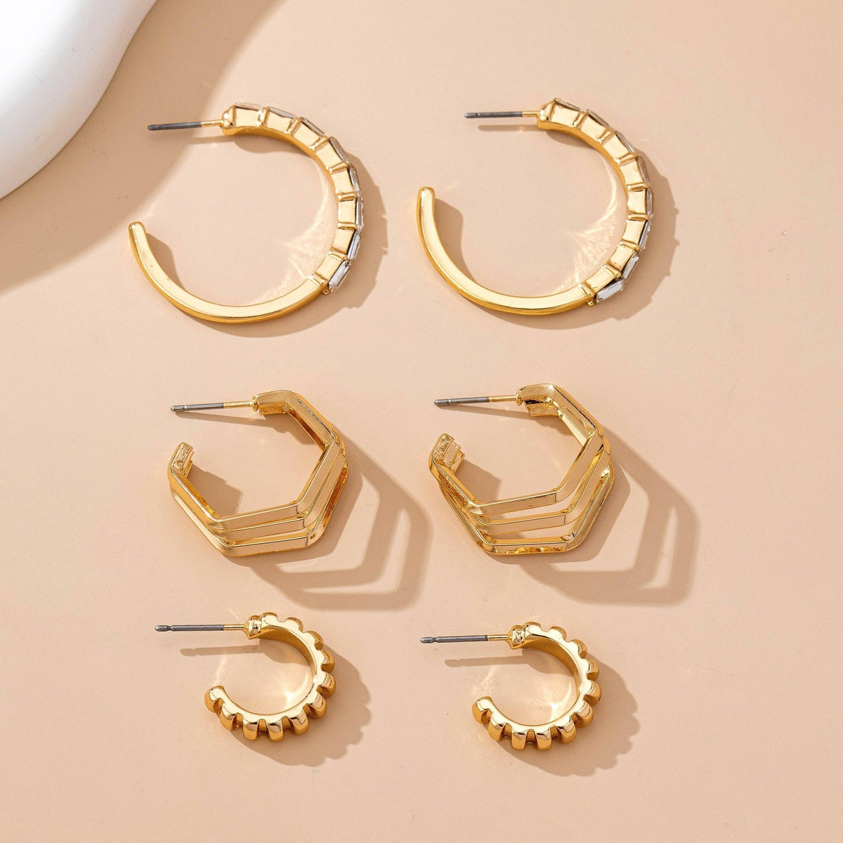 Baguette Stone Hoop, Geo Hoop Trio Earrings | 80E61782 - Ember Boutique