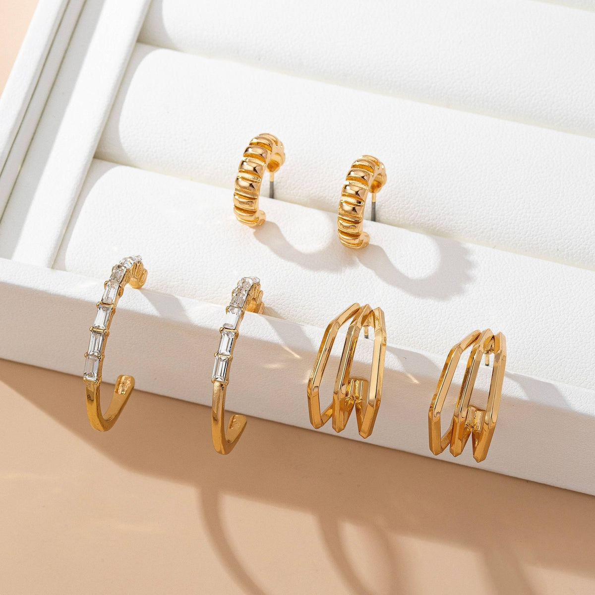Baguette Stone Hoop, Geo Hoop Trio Earrings | 80E61782 - Ember Boutique