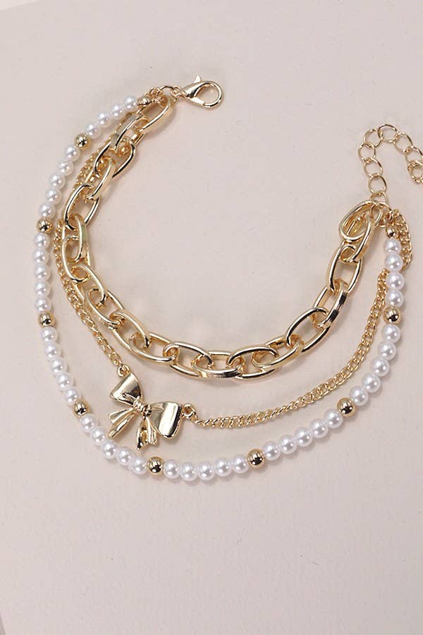 BOW PEARL LINK TRIO SET BRACELETS | 80B146 - Ember Boutique