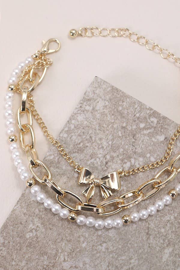 BOW PEARL LINK TRIO SET BRACELETS | 80B146 - Ember Boutique