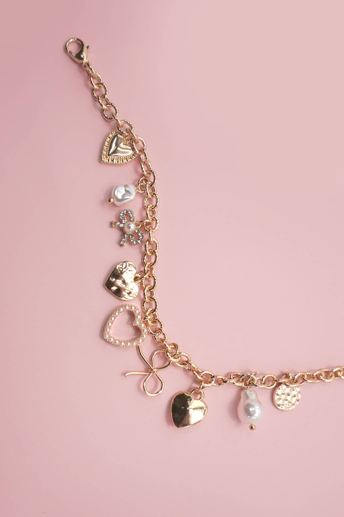 CHARM BRACELET-BOW HEART PEARL DISC CHARMS | 80B1290 - Ember Boutique