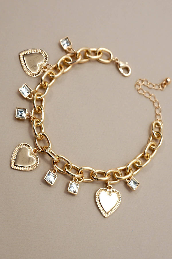 CHARM BRACELET-HEART RHINESTONE CHARMS | 80B1283 - Ember Boutique