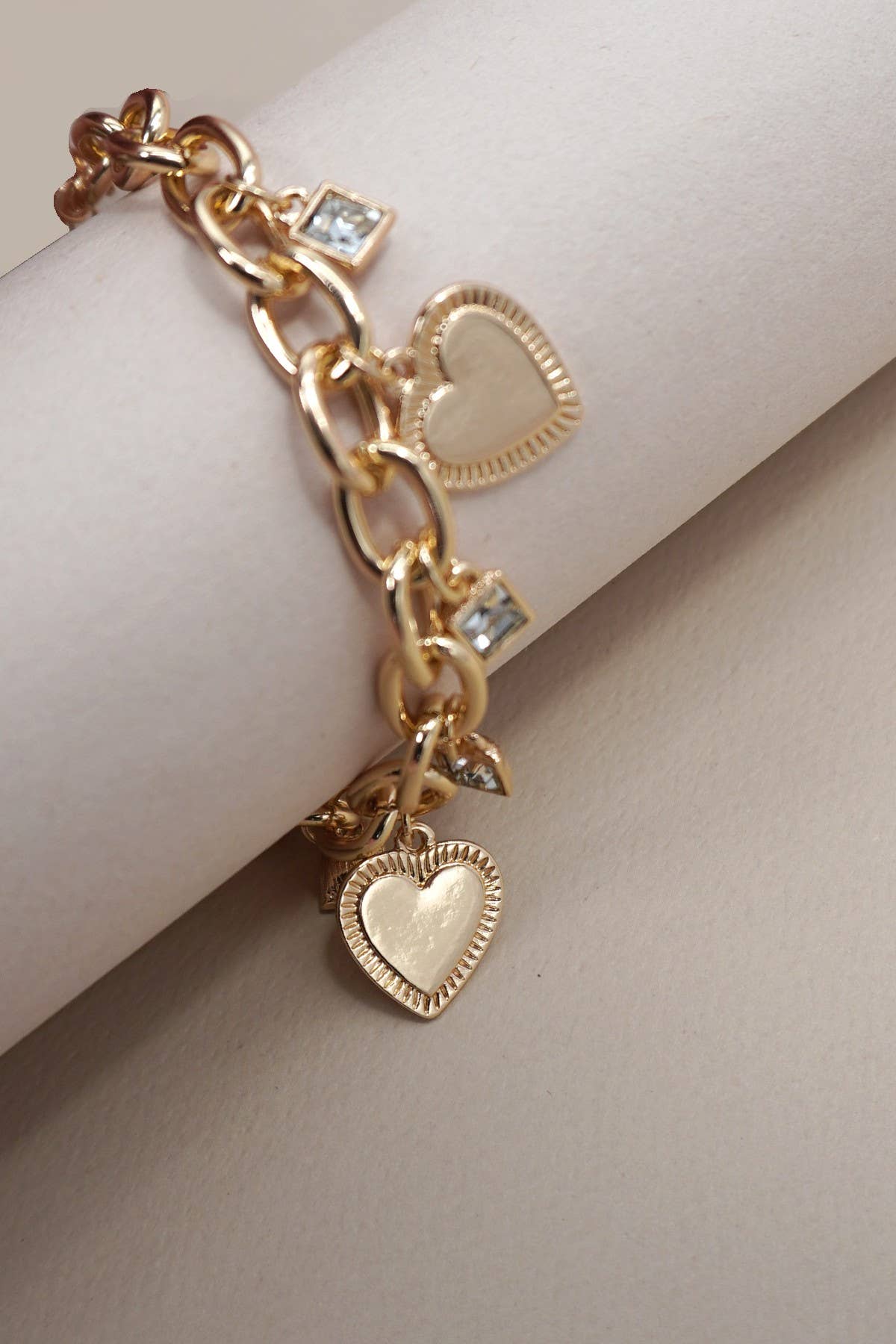 CHARM BRACELET-HEART RHINESTONE CHARMS | 80B1283 - Ember Boutique