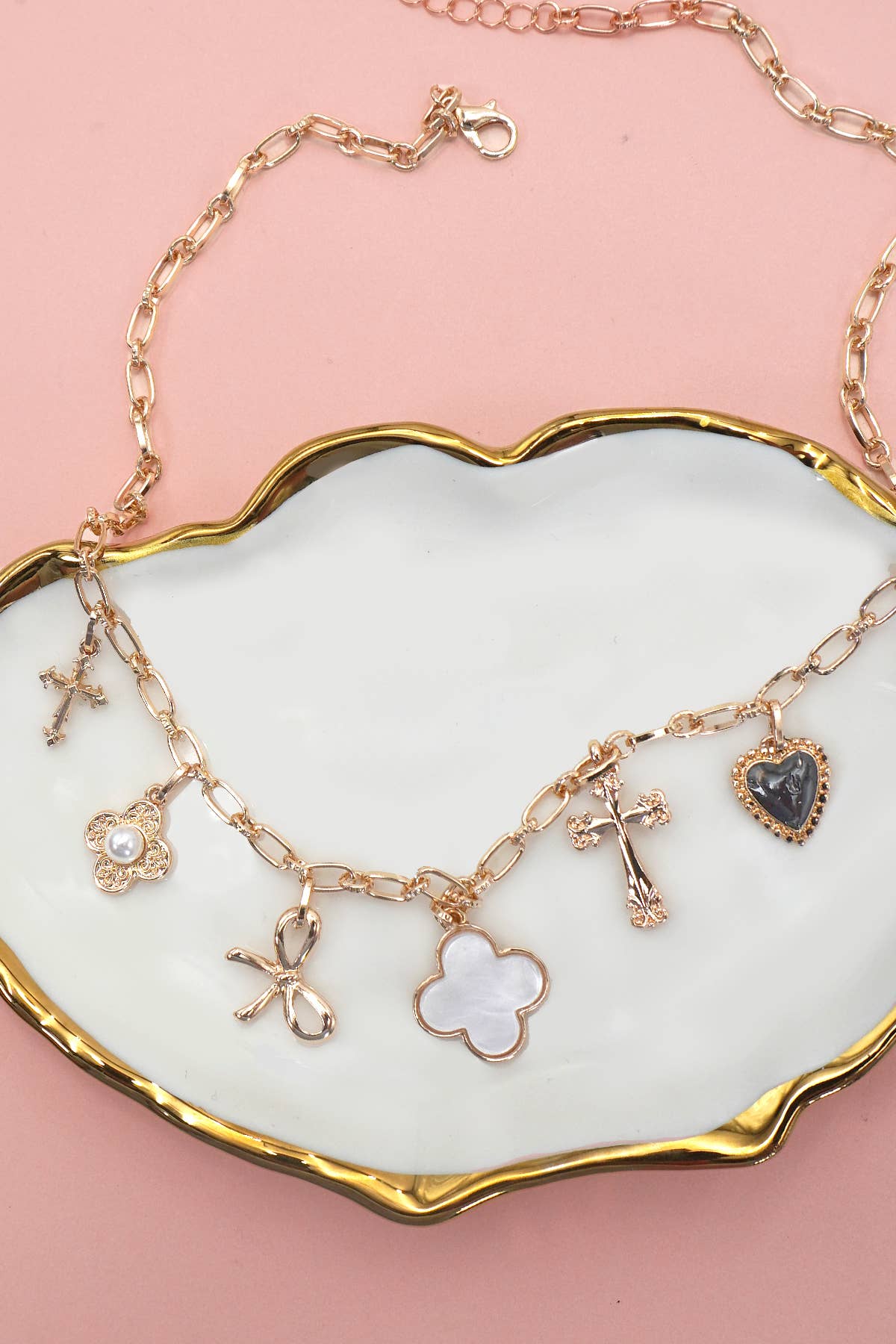 CHARM NECKLACE-CLOVER BOW CROSS HEART FLOWER | 80N91988 - Ember Boutique