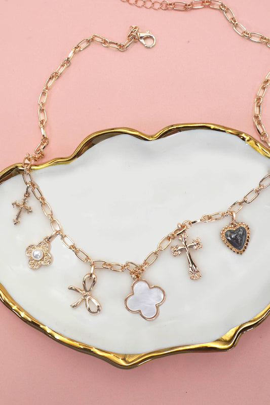 CHARM NECKLACE-CLOVER BOW CROSS HEART FLOWER | 80N91988 - Ember Boutique