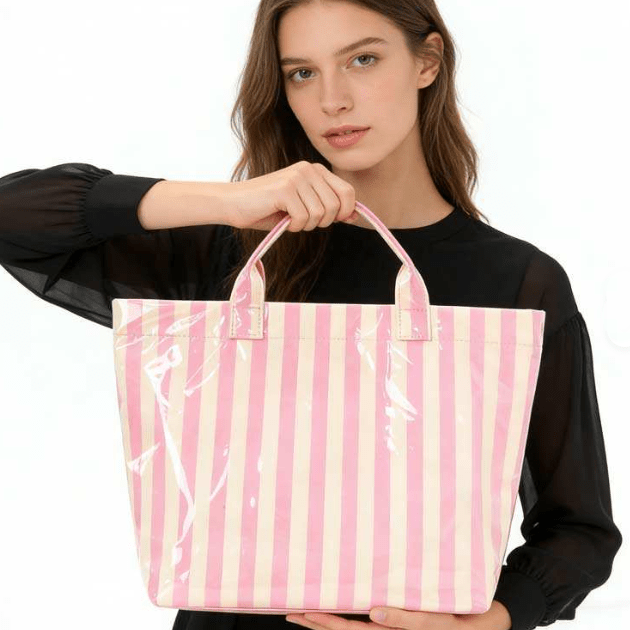 Large Striped Vinyl Tote Bags | 40P595 - Ember Boutique