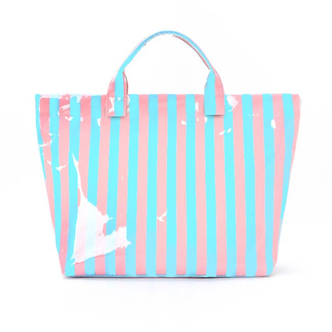 Large Striped Vinyl Tote Bags | 40P595 - Ember Boutique