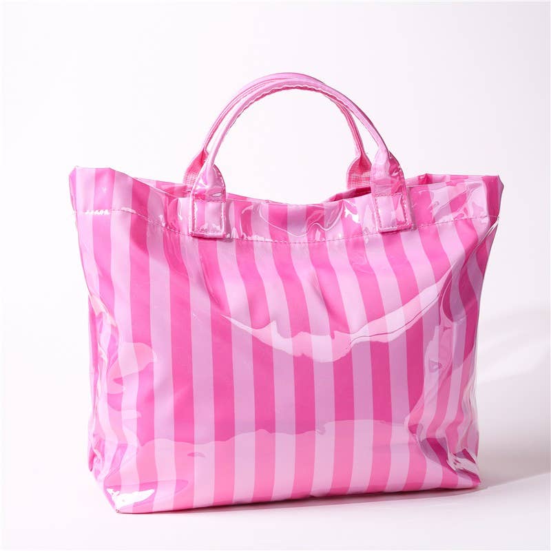 Large Striped Vinyl Tote Bags | 40P595 - Ember Boutique