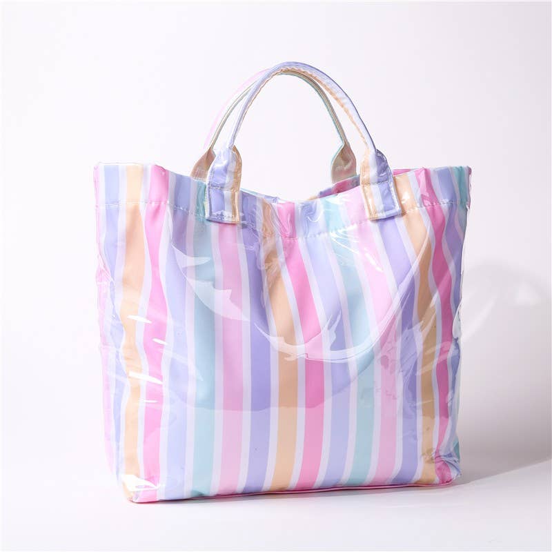 Large Striped Vinyl Tote Bags | 40P595 - Ember Boutique