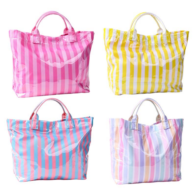 Large Striped Vinyl Tote Bags | 40P595 - Ember Boutique