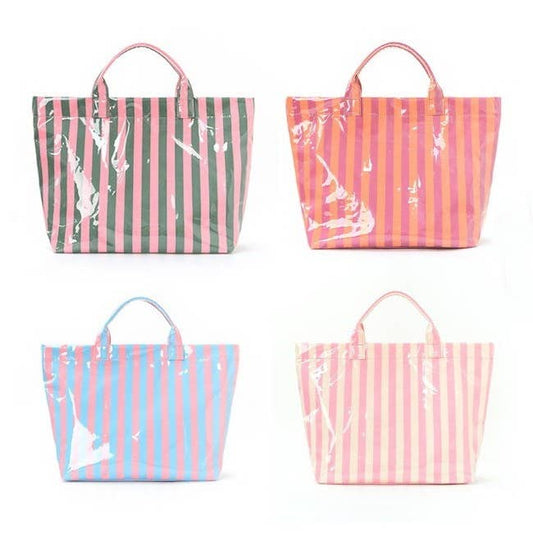 Large Striped Vinyl Tote Bags | 40P595 - Ember Boutique