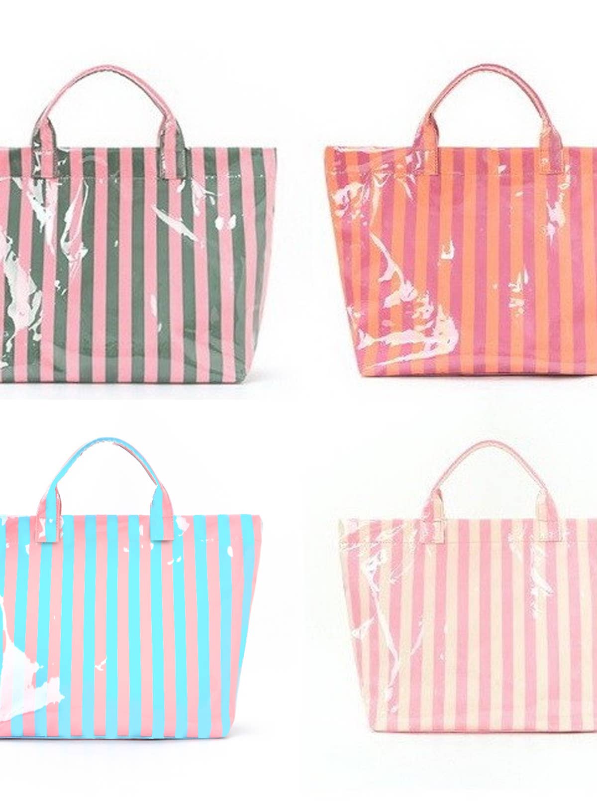 Large Striped Vinyl Tote Bags | 40P595 - Ember Boutique