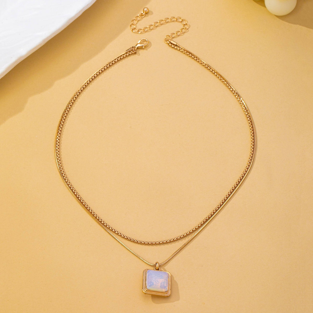 Layered Square Opal Pendant Necklace | 80N93582 - Ember Boutique