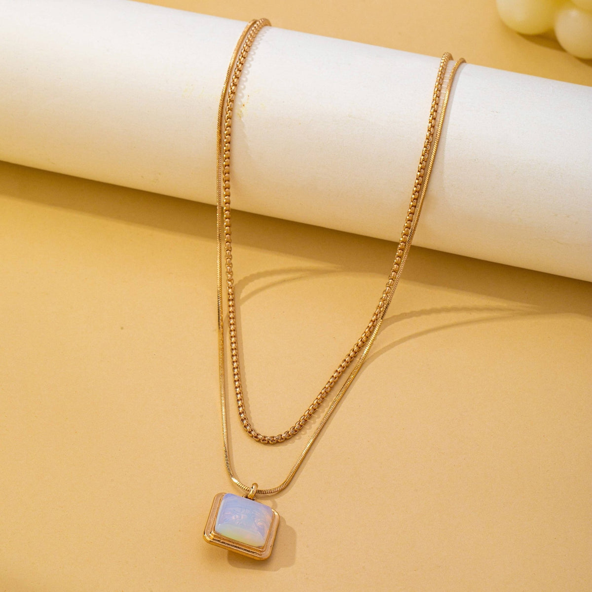 Layered Square Opal Pendant Necklace | 80N93582 - Ember Boutique