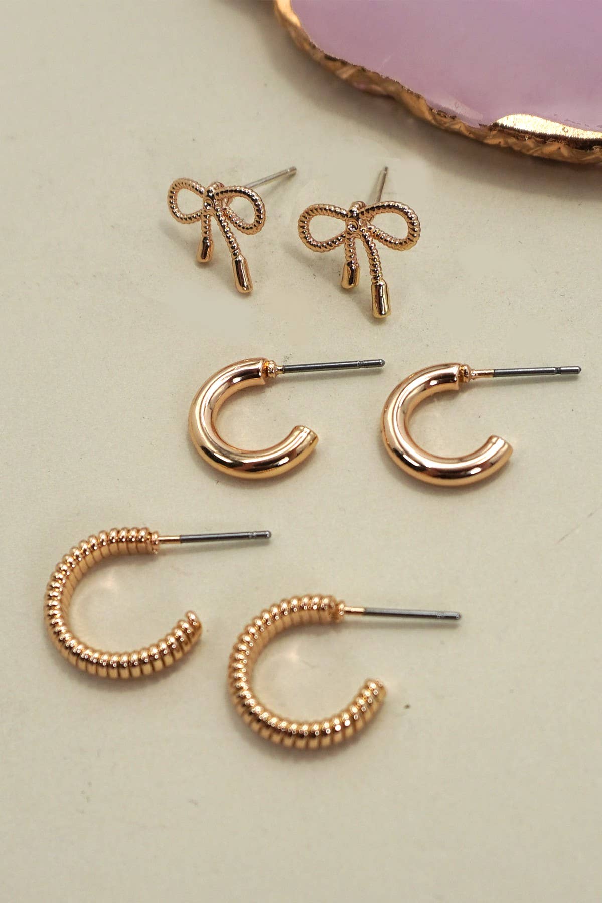 MINI BOW HUGGIE HOOP TRIO EARRINGS | 80E6406 - Ember Boutique