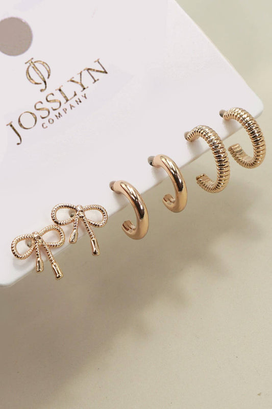 MINI BOW HUGGIE HOOP TRIO EARRINGS | 80E6406 - Ember Boutique