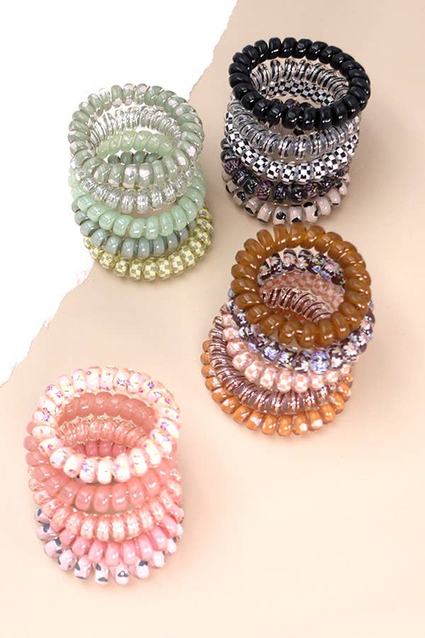 MIX SOLID FLOWER CHECKER ANIMAL HAIR COILS 5 ASST | 40PT316 - Ember Boutique
