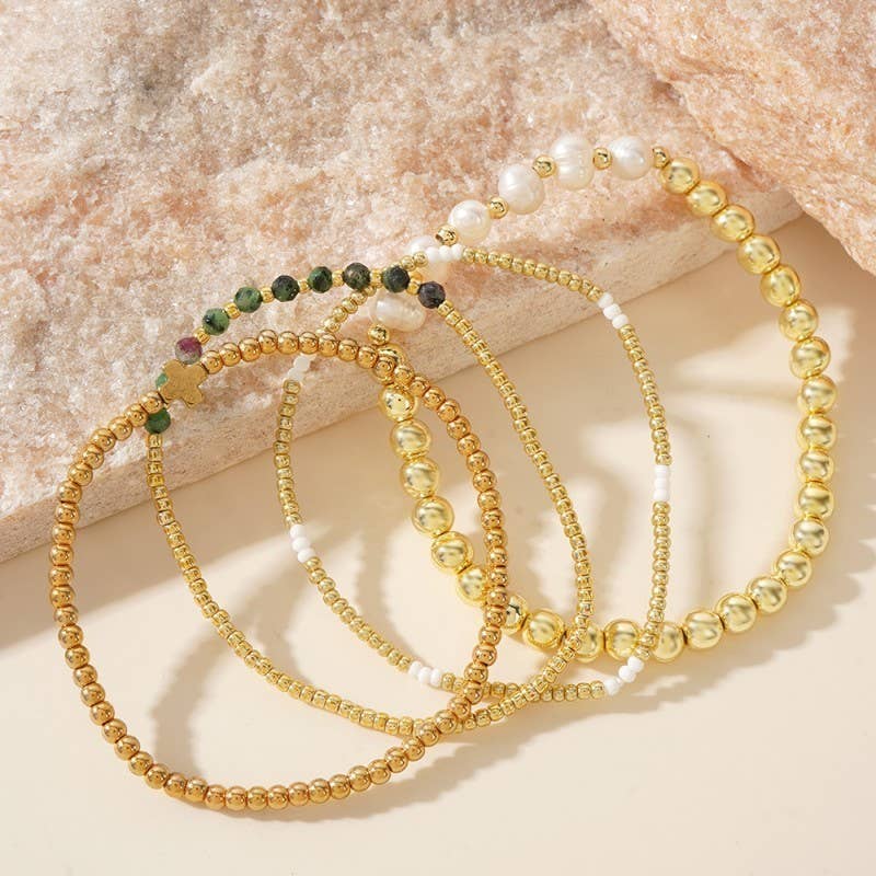 MULTI BALL PEARL CHAIN STRETCH BRACELET | 40B5183 - Ember Boutique
