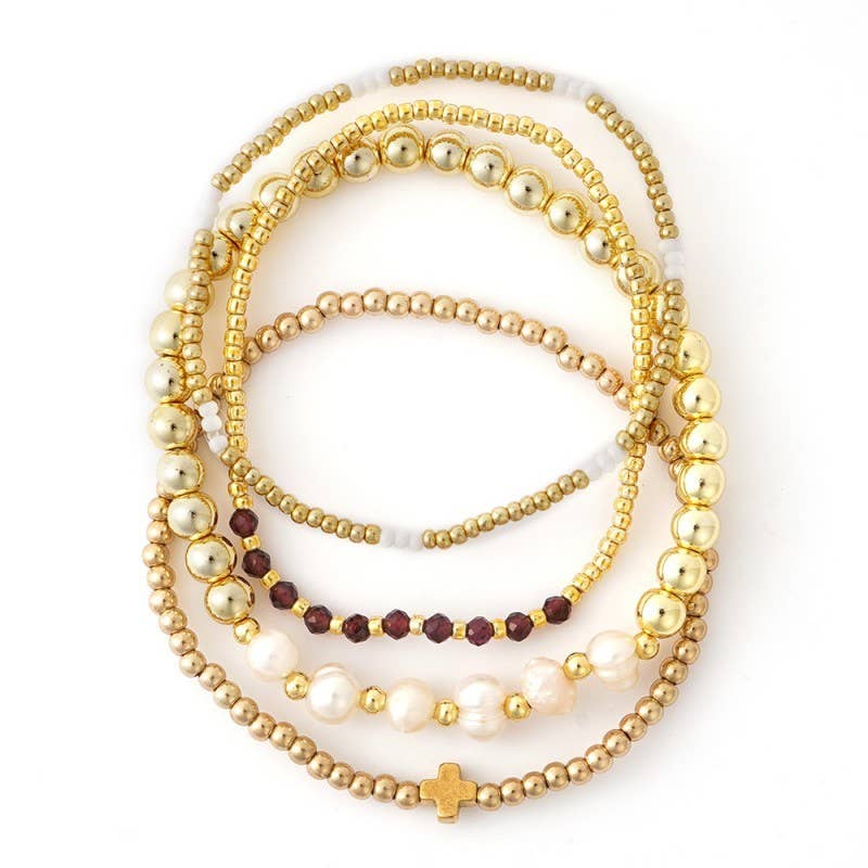 MULTI BALL PEARL CHAIN STRETCH BRACELET | 40B5183 - Ember Boutique