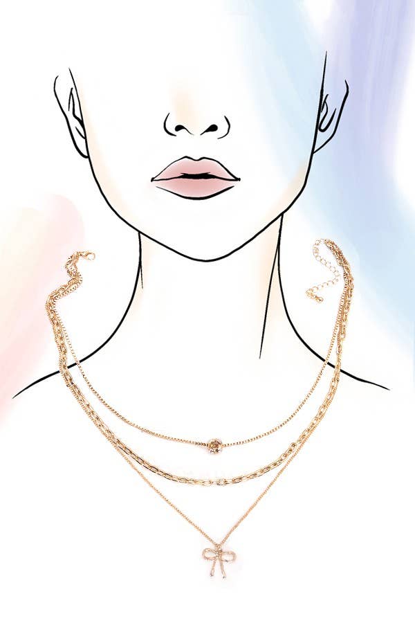 MULTI LAYER PEARL BOW CAHRM NECKLACE | 80N605 - Ember Boutique