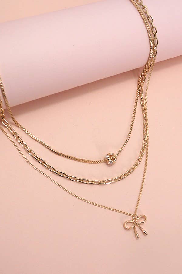 MULTI LAYER PEARL BOW CAHRM NECKLACE | 80N605 - Ember Boutique