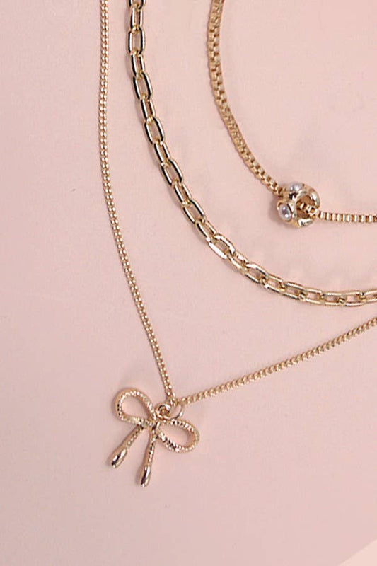 MULTI LAYER PEARL BOW CAHRM NECKLACE | 80N605 - Ember Boutique