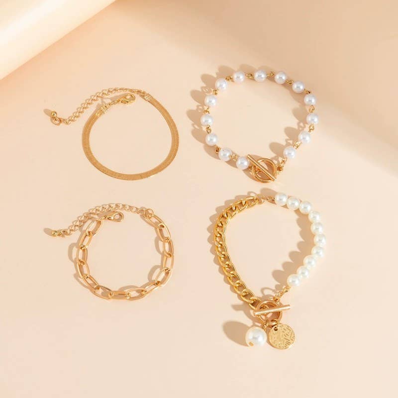 MULTILAYER PEARL CHAIN HERRINGBONE MIX BRACELET | 40B5151 - Ember Boutique