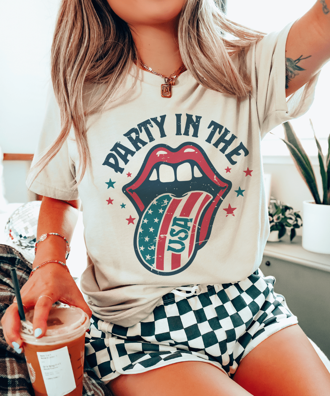Party In The USA - Cream Tee - Ember Boutique