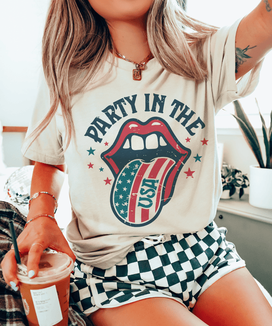 Party In The USA - Cream Tee - Ember Boutique