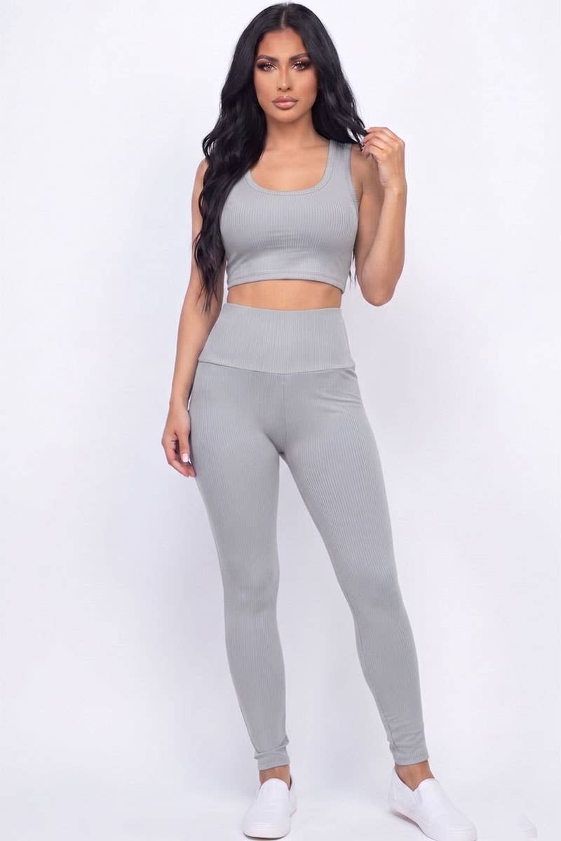 Ribbed Crop Top & Leggings Set - Ember Boutique