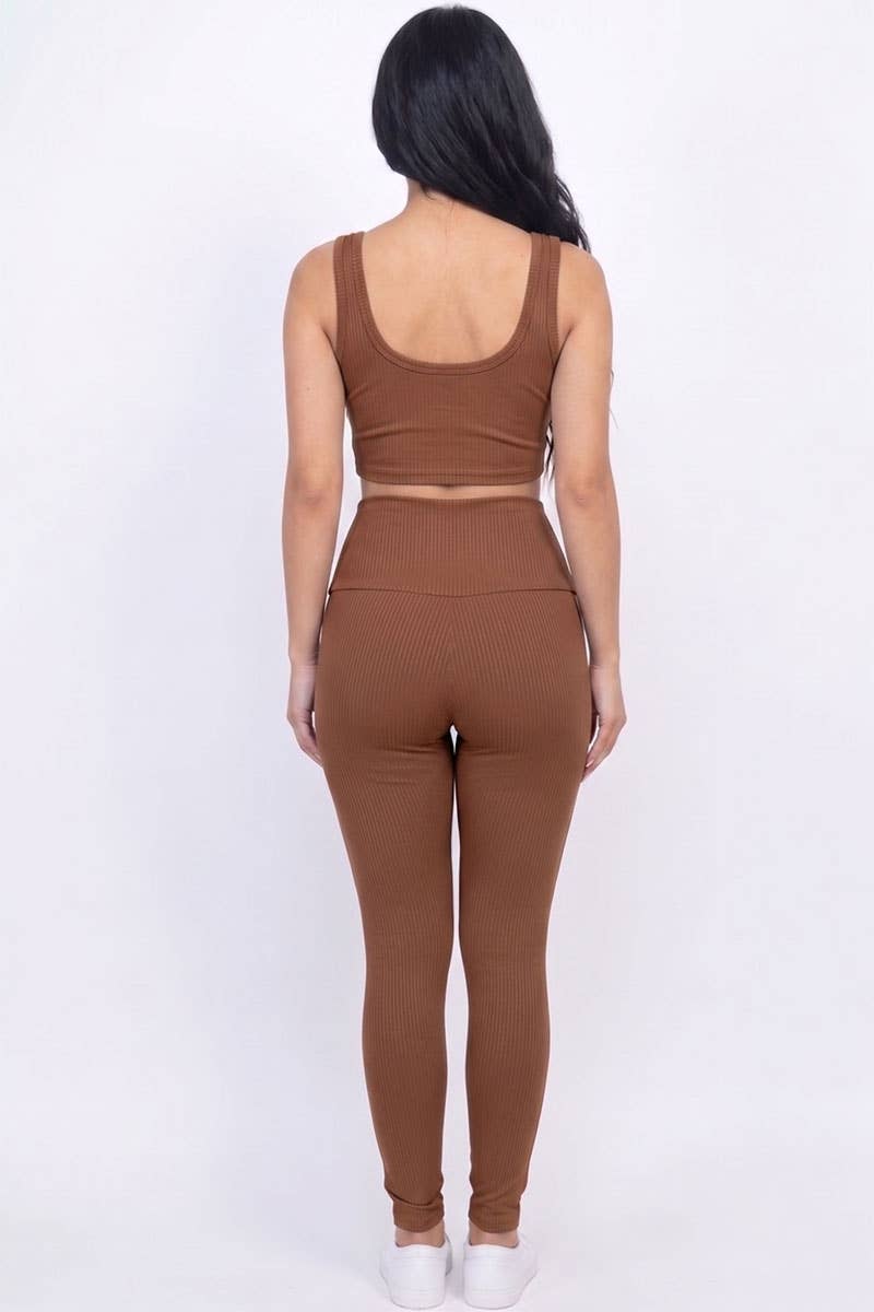 Ribbed Crop Top & Leggings Set - Ember Boutique