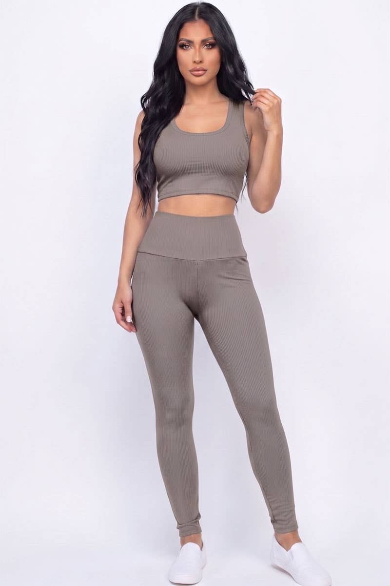 Ribbed Crop Top & Leggings Set - Ember Boutique