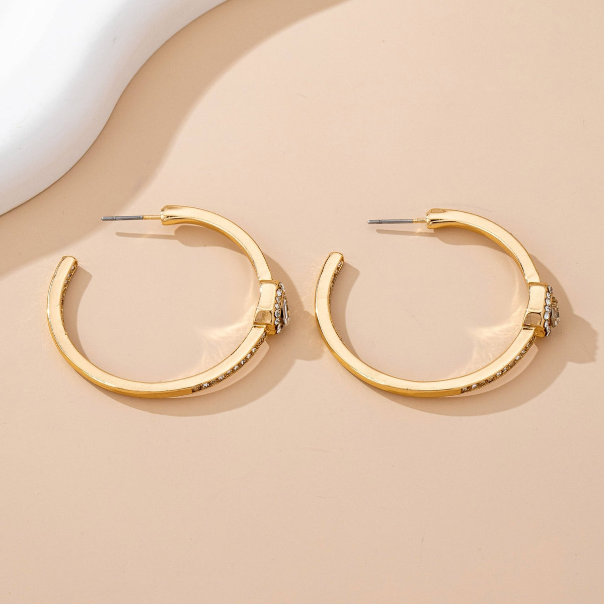 Solitaire Square Crystal Gold Hoop Earrings | 80E61752 - Ember Boutique