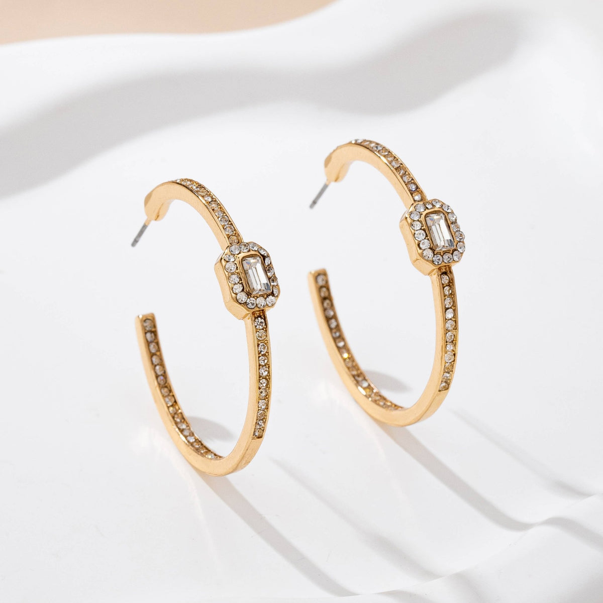Solitaire Square Crystal Gold Hoop Earrings | 80E61752 - Ember Boutique