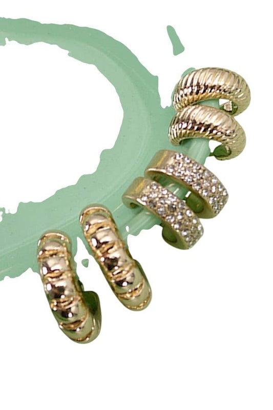 TRIO RHINESTONE TEXTURED HUGGIE HOOP EARRINGS | 80E5014 - Ember Boutique