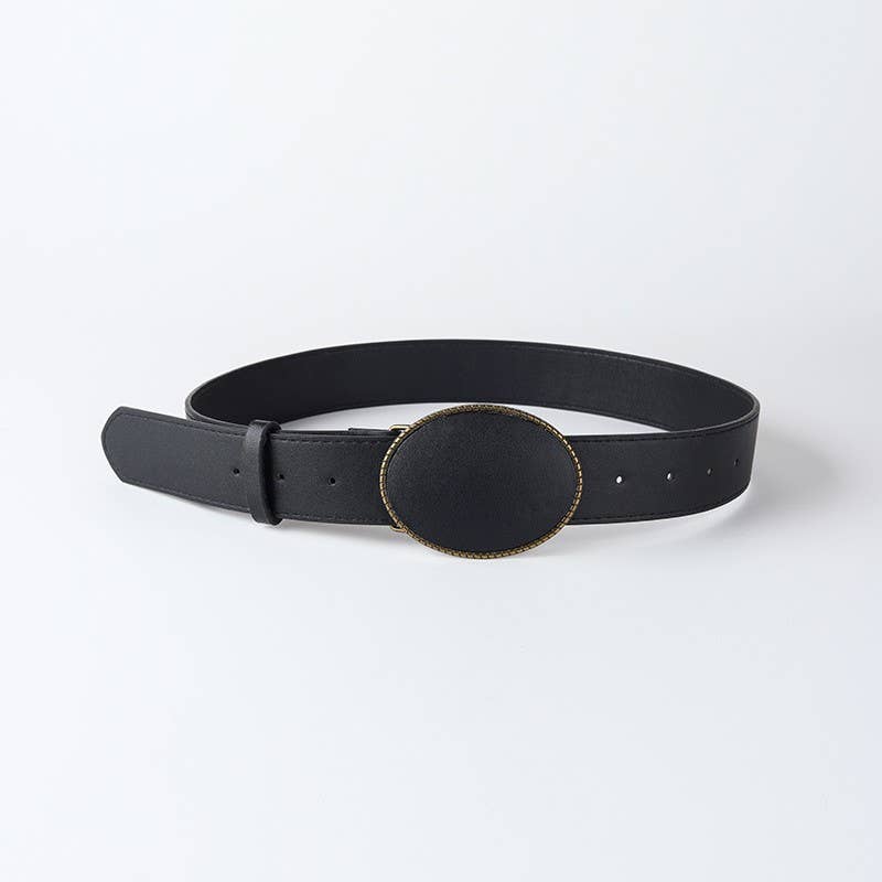 Western Oval Buckle Faux Leather & Leopard Belt | 40BT660 - Ember Boutique