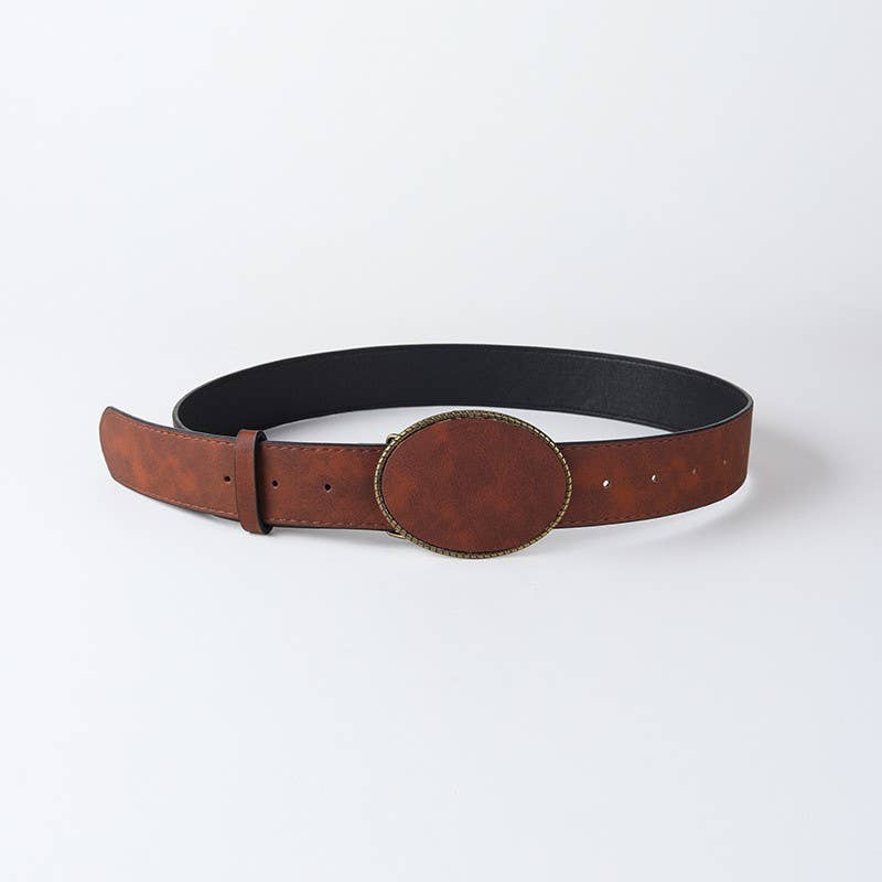 Western Oval Buckle Faux Leather & Leopard Belt | 40BT660 - Ember Boutique