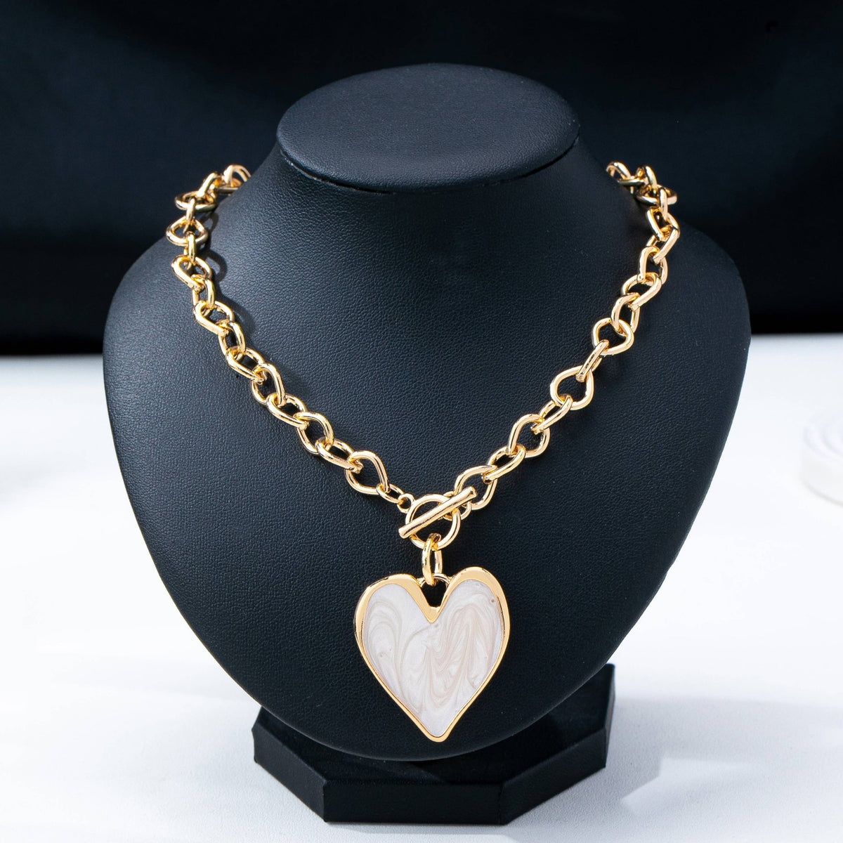 White Inlay Heart Toggle Necklace | 80N93050 - Ember Boutique