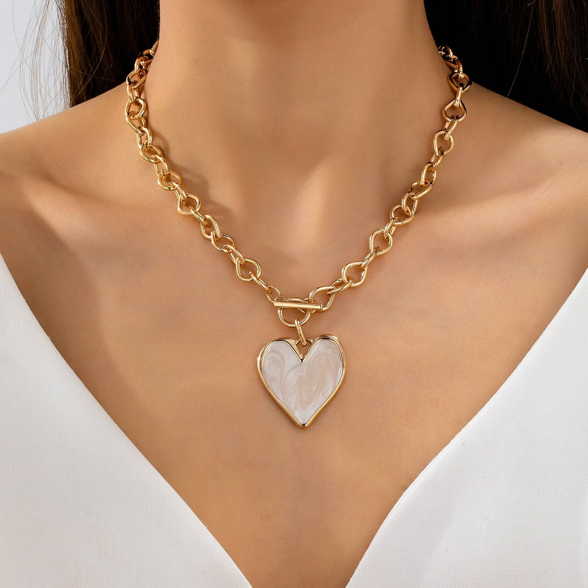 White Inlay Heart Toggle Necklace | 80N93050 - Ember Boutique