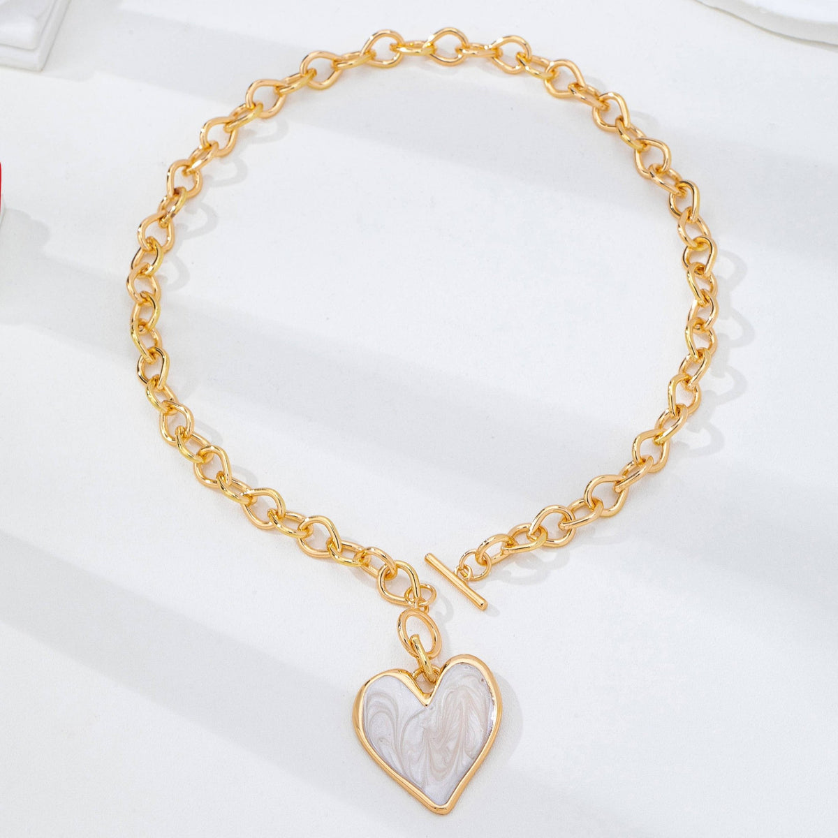 White Inlay Heart Toggle Necklace | 80N93050 - Ember Boutique