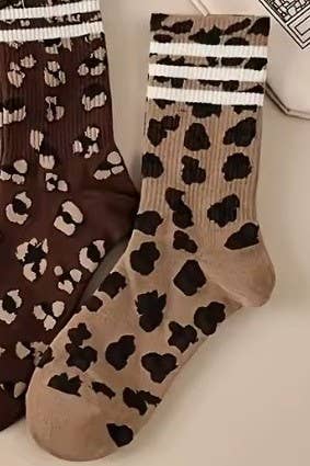 WOMAN ANIMAL LEOPARD HALF CREW THROWBACK SOCKS | 40S02071 - Ember Boutique