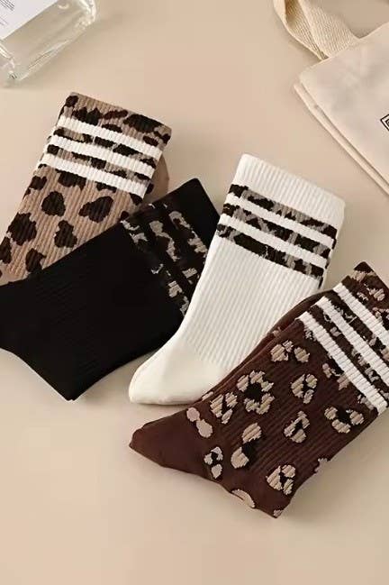 WOMAN ANIMAL LEOPARD HALF CREW THROWBACK SOCKS | 40S02071 - Ember Boutique